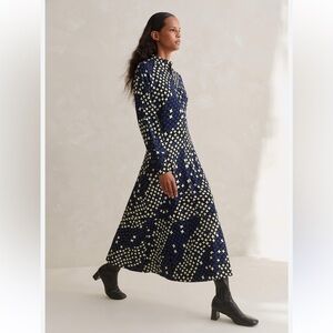 ME+EM Printed Ponte Balloon Sleeve Maxi Houndstooth Dress